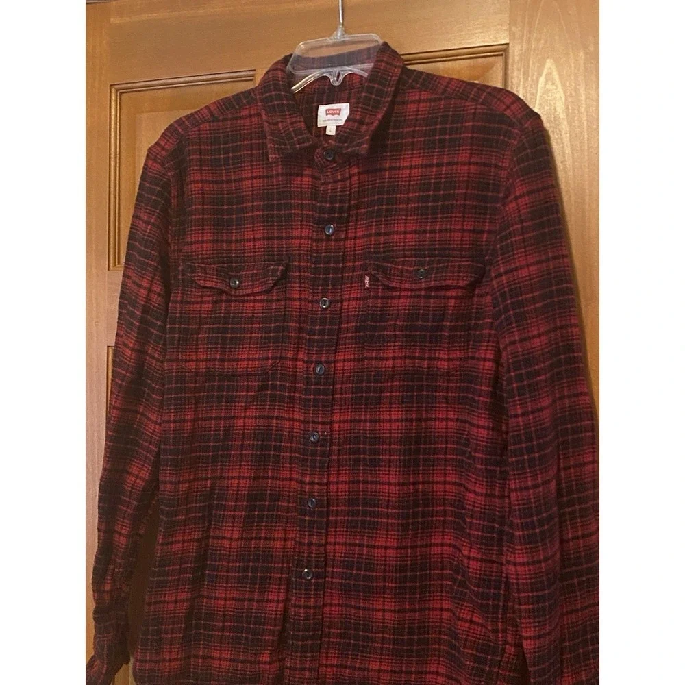 Levis Shirt Mens Large Classic Worker Overshirt Long Sleeve Flannel Red Plaid